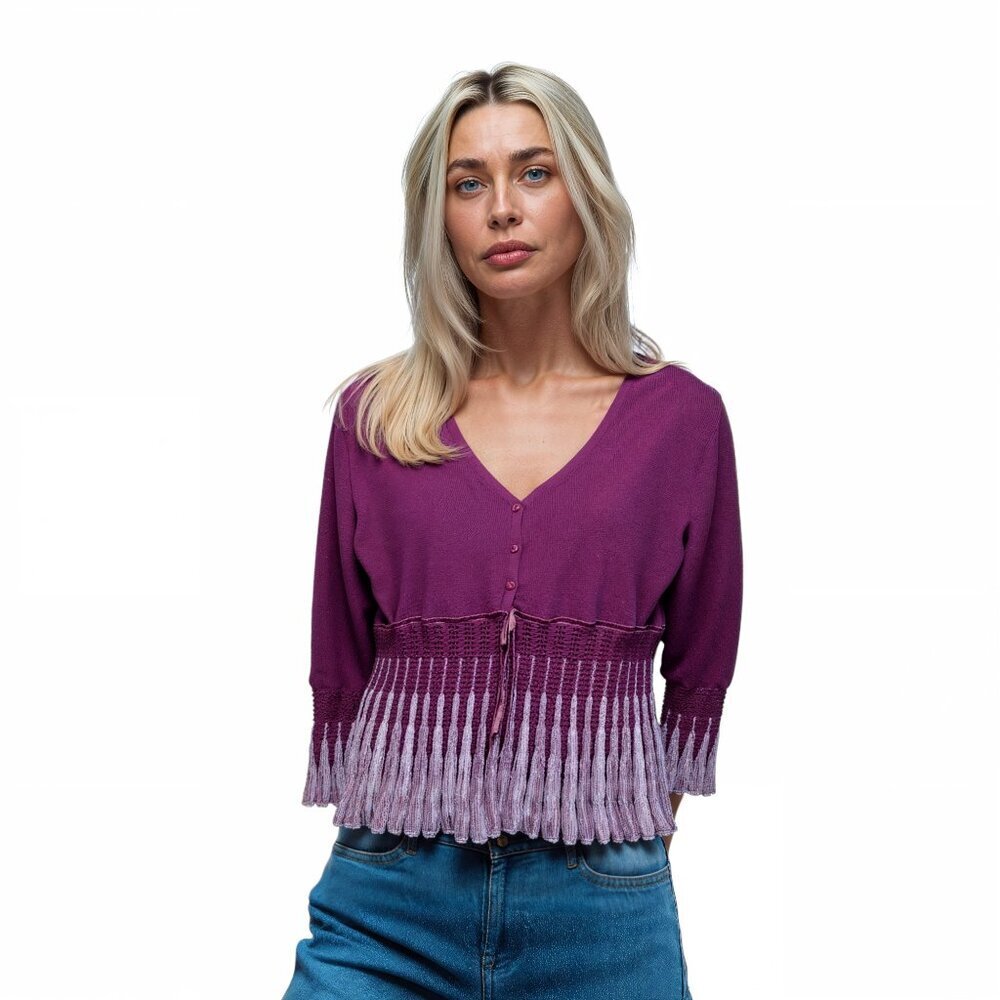 La Madonna Purple Ombre Crochet Knit Cardigan – Women’s Sweater Small